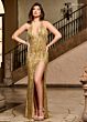 Rachel Allan 70312 Beaded Cutout Back Halter Neck Dress
