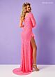 Rachel Allan 70359 One-Shoulder Sleeve Feather Dress
