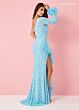 Rachel Allan 70359 One-Shoulder Sleeve Feather Dress