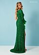 Rachel Allan 70359 One-Shoulder Sleeve Feather Dress