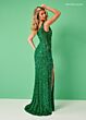 Rachel Allan 70361 Asymmetric Neck Beaded Fringe Dress