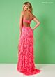 Rachel Allan 70372 Asymmetric Neck Feather Skirt Dress