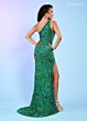 Rachel Allan 70383 Scallop One-Shoulder Neck High Slit Dress