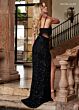 Rachel Allan 70471 Asymmetric Neckline Fringe Cutout Dress