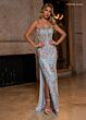 Rachel Allan 70518 Fringe Slit Strapless Corset Dress