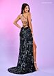 Rachel Allan 70575 Fringe Skirt Plunging Neck Dress