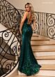 Rachel Allan 70615 Sharkbite Slit Sequin Corset Dress