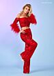 Rachel Allan 70670 Feather Sleeves Two Piece Pant Suit