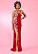 Rachel Allan 70674 Fringe Strap Sheer Back Dress