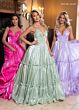 Rachel Allan 70748 Layered Skirt Plunging Neck Shimmer Dress