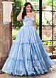 Rachel Allan 70748 Layered Skirt Plunging Neck Shimmer Dress