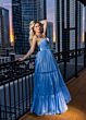 Rachel Allan 70748 Layered Skirt Plunging Neck Shimmer Dress
