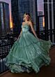 Rachel Allan 70748 Layered Skirt Plunging Neck Shimmer Dress