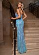 Rachel Allan 70753 Scalloped Slit Halter Strap Sequin Dress