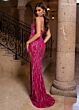 Rachel Allan 70753 Scalloped Slit Halter Strap Sequin Dress
