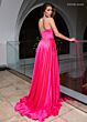 Rachel Allan 70757 Slit Skirt Plunging Halter Corset Dress