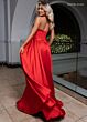 Rachel Allan 70757 Slit Skirt Plunging Halter Corset Dress