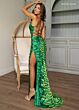 Rachel Allan 70770 Lace-Up Back Side Slit Sequin Dress