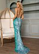 Rachel Allan 70770 Lace-Up Back Side Slit Sequin Dress