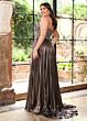 Rachel Allan 70793 Pleated Skirt Metallic Plunging Halter Dress