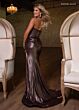 Rachel Allan 70814 Floral Slit Metallic Plunging Halter Dress