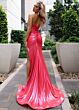 Rachel Allan 70814 Floral Slit Metallic Plunging Halter Dress