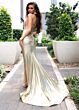 Rachel Allan 70814 Floral Slit Metallic Plunging Halter Dress
