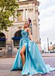Rachel Allan 70841 Long Overskirt High Slit One Shoulder Dress