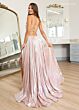 Rachel Allan 70861 Strappy Back Scoop Neck Pleated Metallic Dress