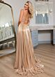 Rachel Allan 70861 Strappy Back Scoop Neck Pleated Metallic Dress