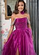 Rachel Allan 70991 Beaded Off The Shoulder Metallic Dress