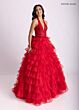 Rachel Allan 71006 Tiered Ruffle Skirt Plunging Halter Neck Dress