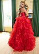Rachel Allan 71018 Tiered Skirt Corset Bodice High Slit Dress