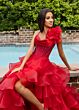 Rachel Allan 71049 Tiered Ruffle Skirt High Slit Dress