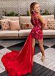 Rachel Allan 10292 Draped Strap High Neck Romper