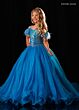 Rachel Allan 10344 Cold-Shoulder Feather Sleeve Beaded Dress