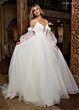 Rachel Allan RB3219 Plunging Neck Sheer Sleeve A-Line Wedding Gown