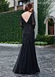 Rachel Allan RB8105 Long Sleeves Godet Skirt V-Back Dress