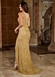 Rachel Allan RB8132 High Slit Ruched Sequin Dress
