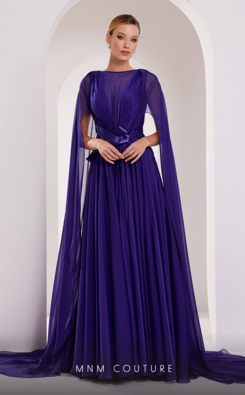 MNM Couture E0061 Floor-Length Sleeves Bateau Neckline Dress