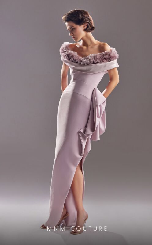 MNM Couture G1526 Side Slit Ruffled Off The Shoulder Dress