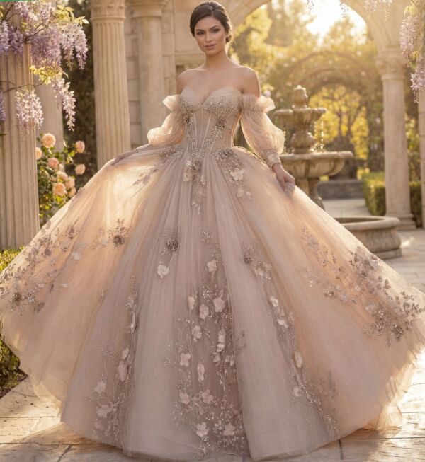 Jovani Q46662 Bishop Sleeve Sweetheart Neck Sweet 16 Dress
