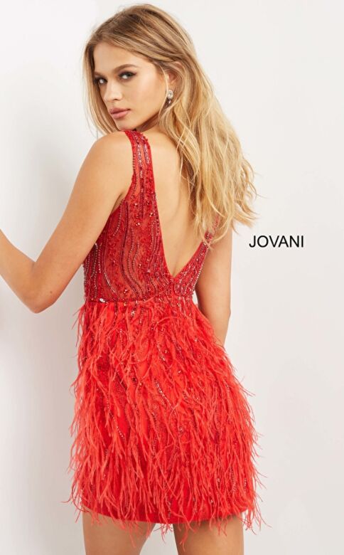 Jovani 04619 Feather Skirt Beaded Dress