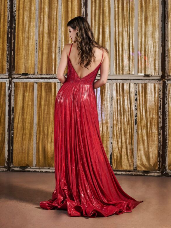 Tiffany Designs 16189 Plunging Neck Beaded A-Line Dress
