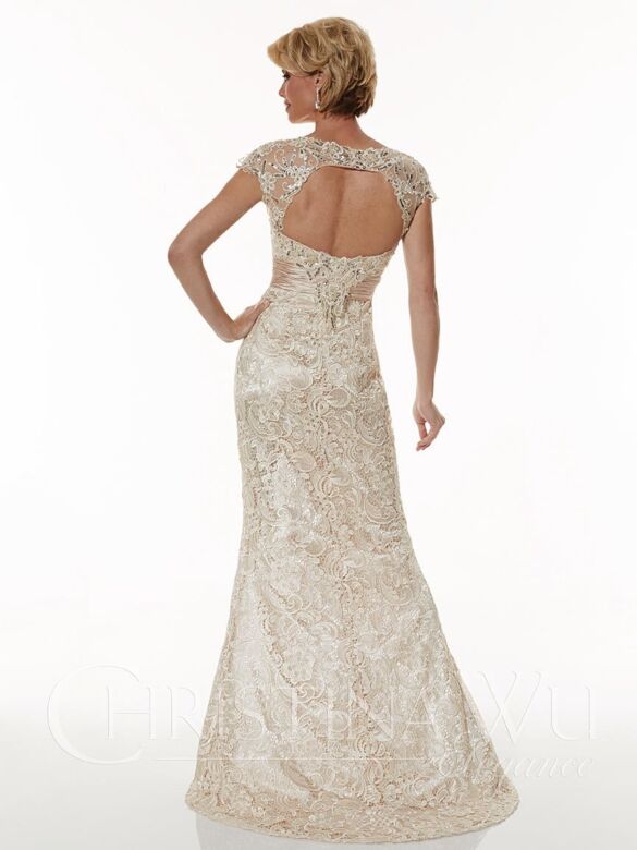 Christina Wu 20176 Pleated Waist Cap Sleeve Dress