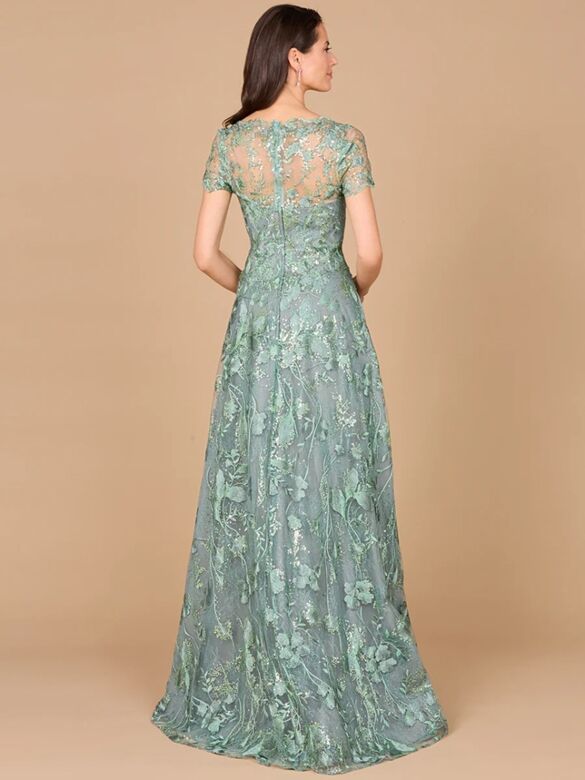 Lara 29017 Short Sleeves V-Neck Embroidered Dress
