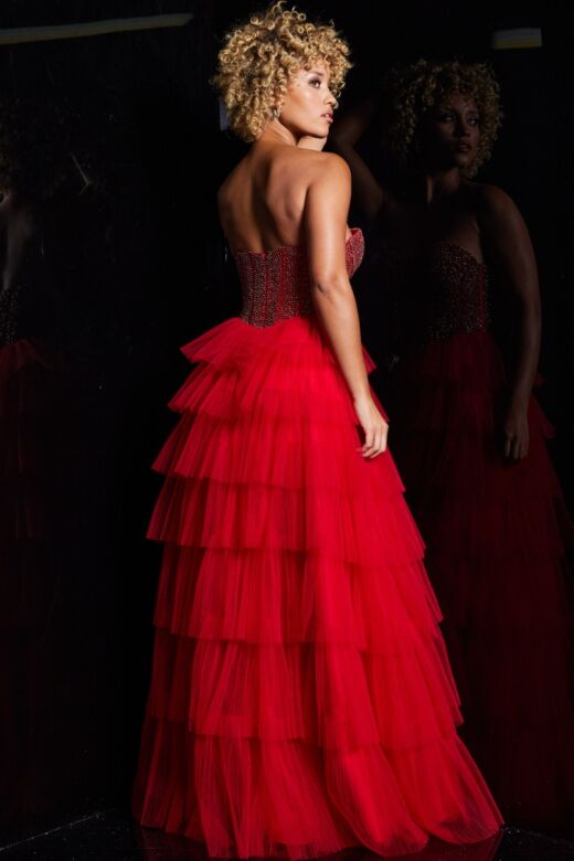 Jovani 38090 Ruffle Skirt Beaded Bodice Dress