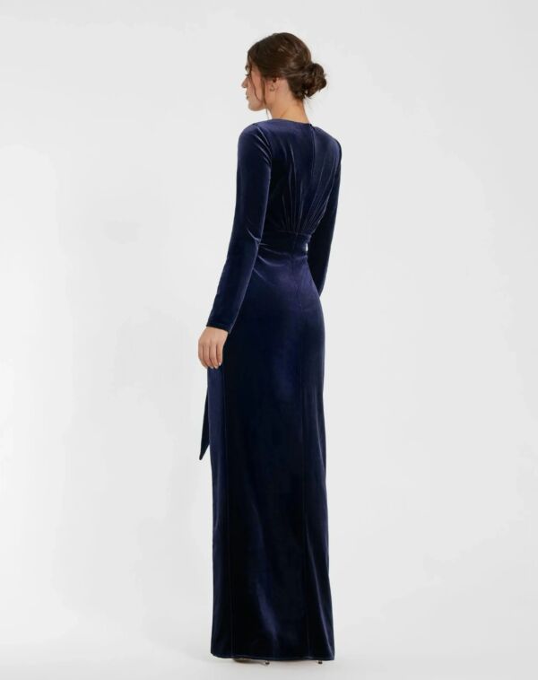 Mac Duggal 56143 Long Sleeve High Slit Drape Velvet Dress