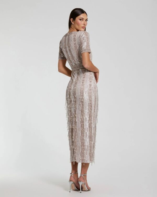 Mac Duggal 5980 Fringe Skirt Short Sleeve Dress