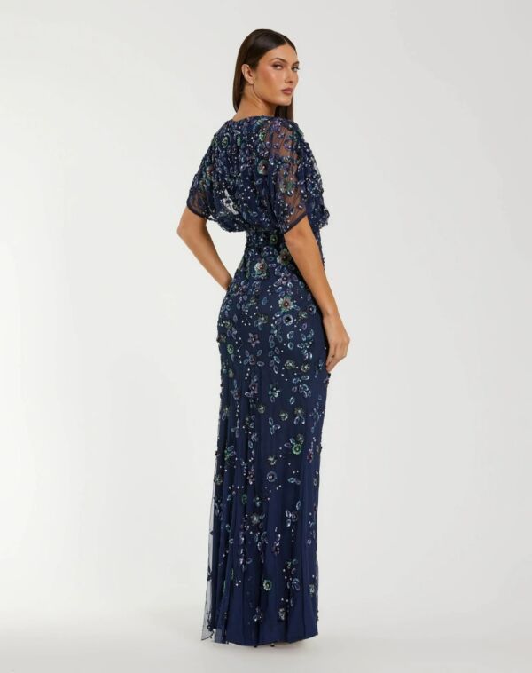 Mac Duggal 6158 V-Neck Floral Blouson Top Dress